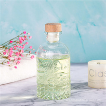 240ml Carving Pattern Round Reed Diffuser Glass Bottle with Wood Cork